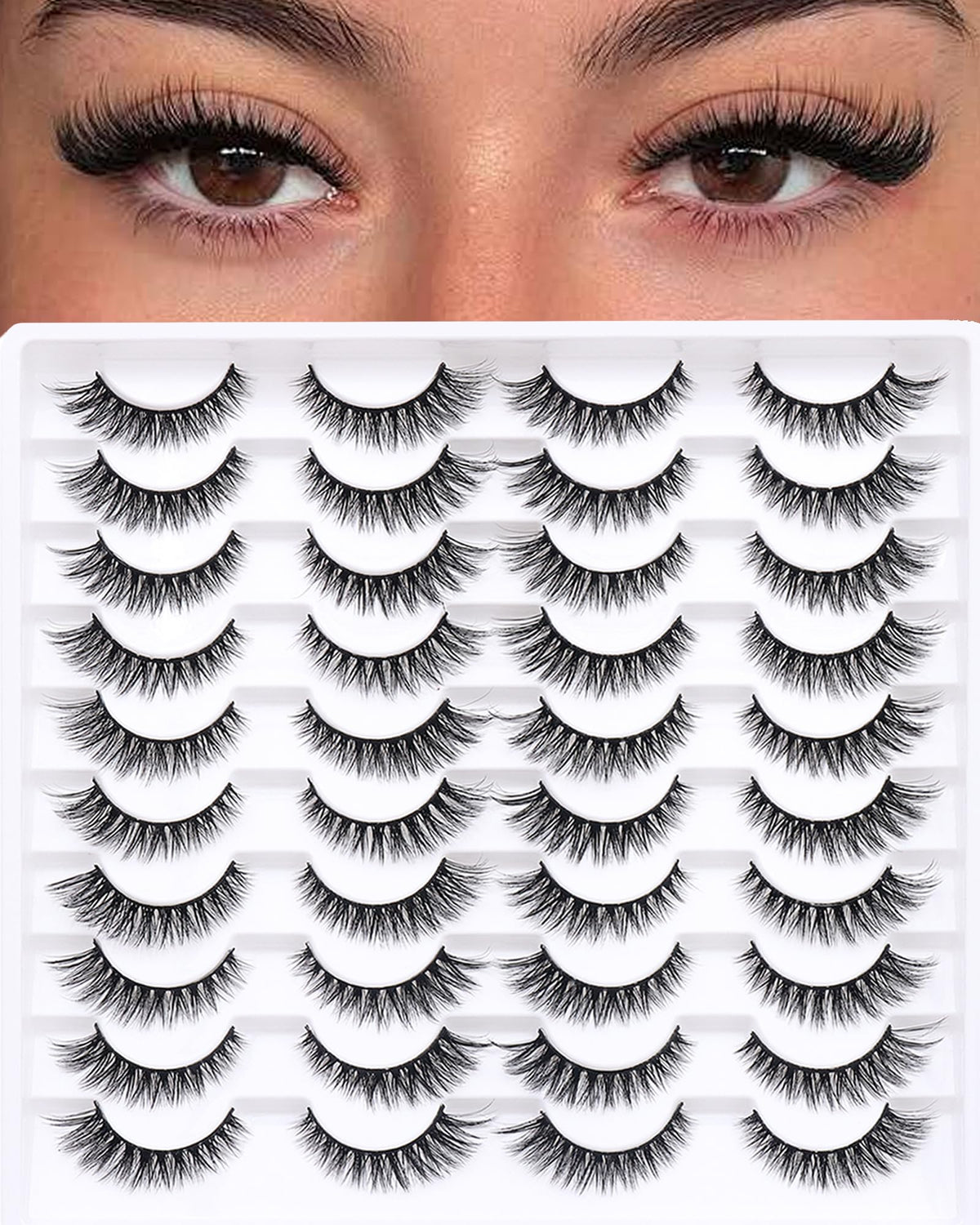 Azenlo false eyelashes with wispy style for natural daytime look.