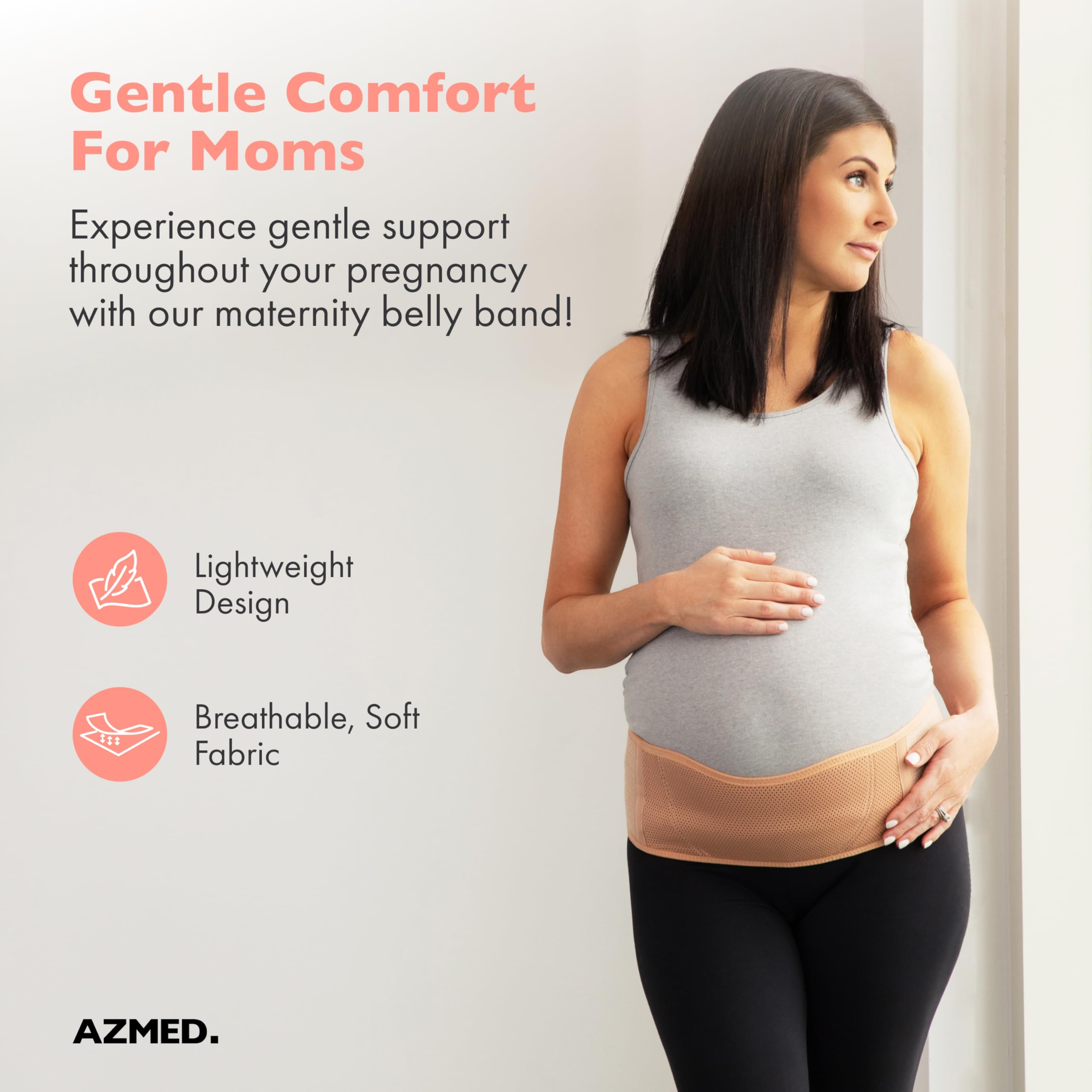 AZMED belly band demonstrates belly lift and posture support during daily tasks