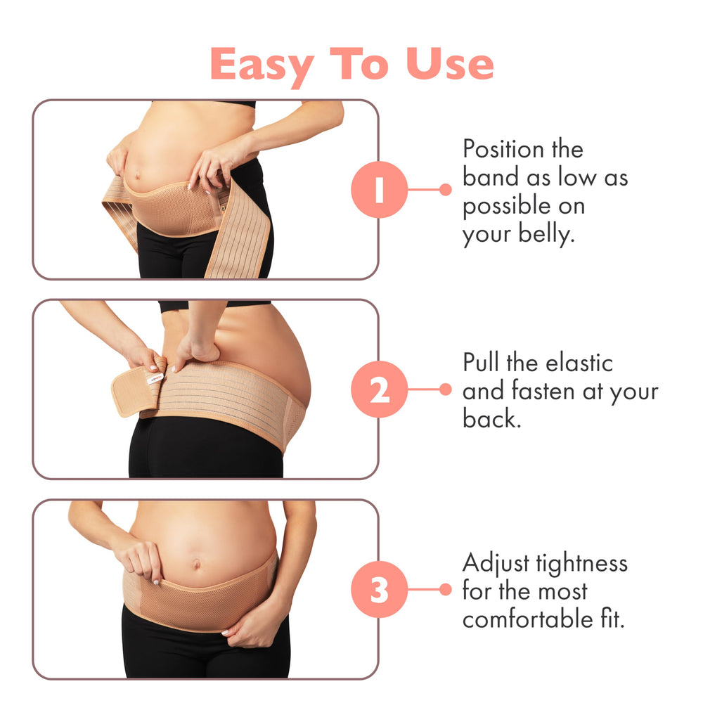 AZMED maternity belt shown aiding postpartum recovery with light waist support