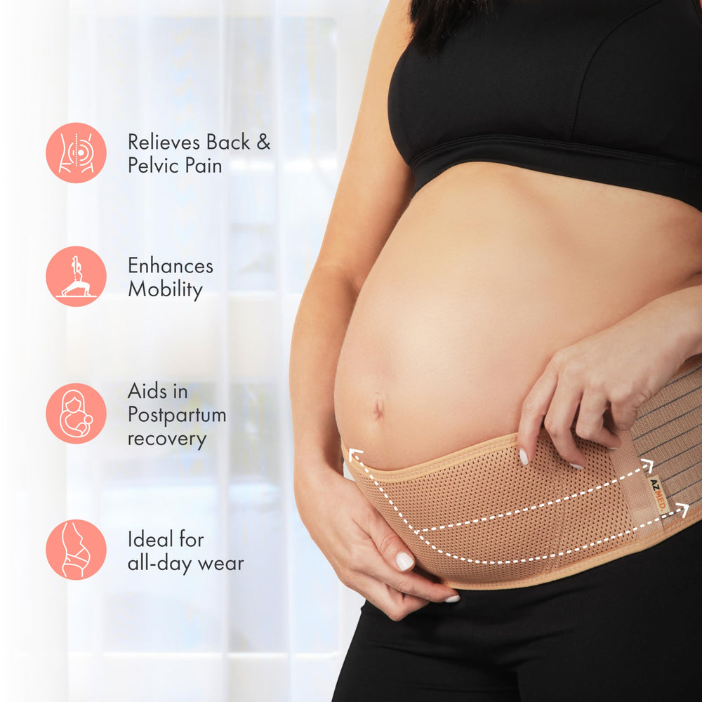 AZMED soft breathable belly band worn for all day comfort during pregnancy