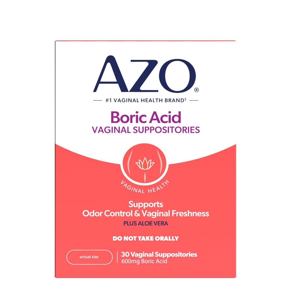 AZO Boric Acid packaging highlights protection and freshness.