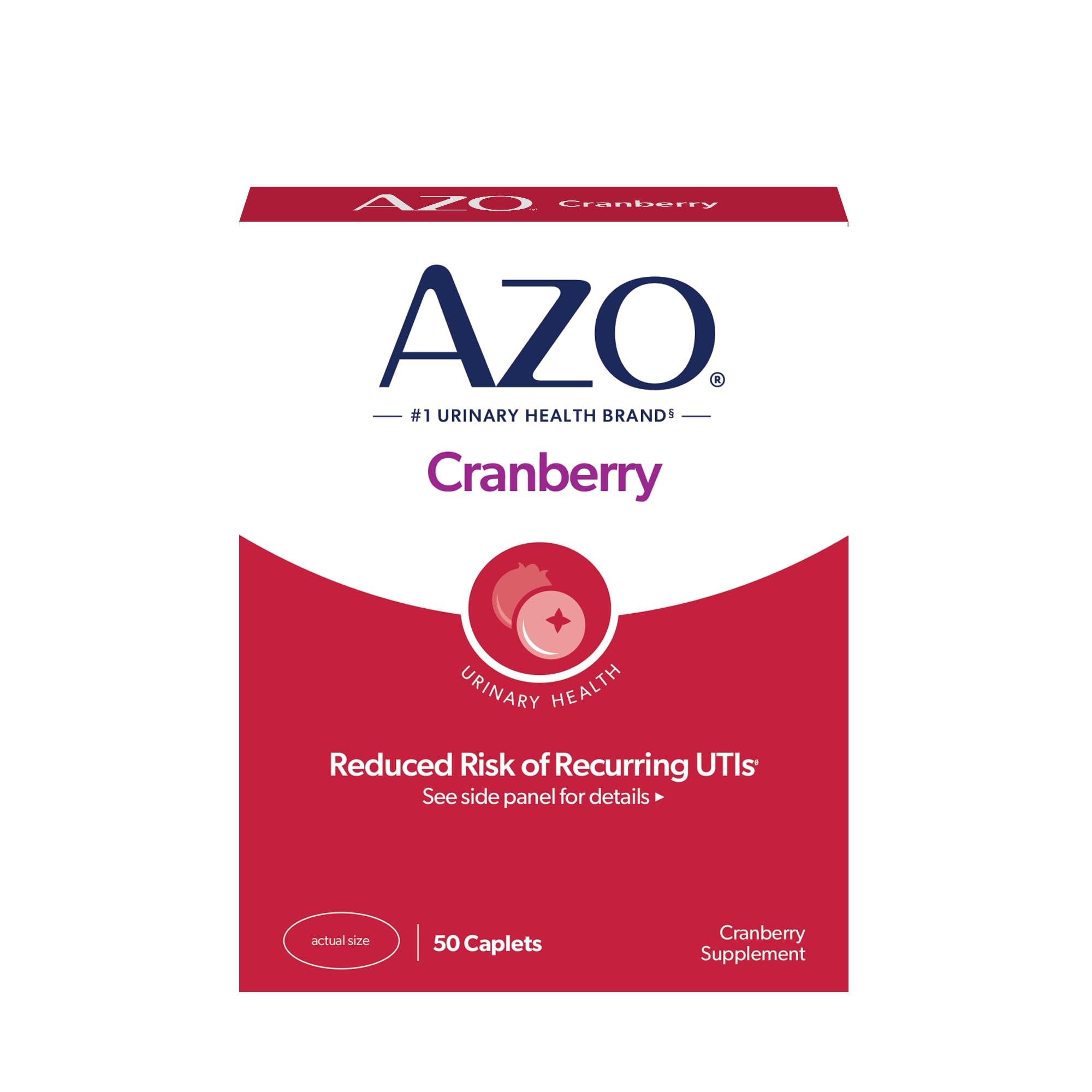AZO Cranberry caplets bottle close-up supports daily urinary tract health.