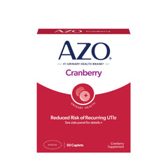 AZO Cranberry caplets bottle close-up supports daily urinary tract health.