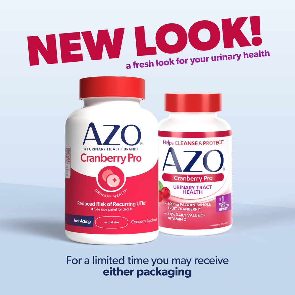 AZO Cranberry Pro label shows Pacran benefits and nutrition details.