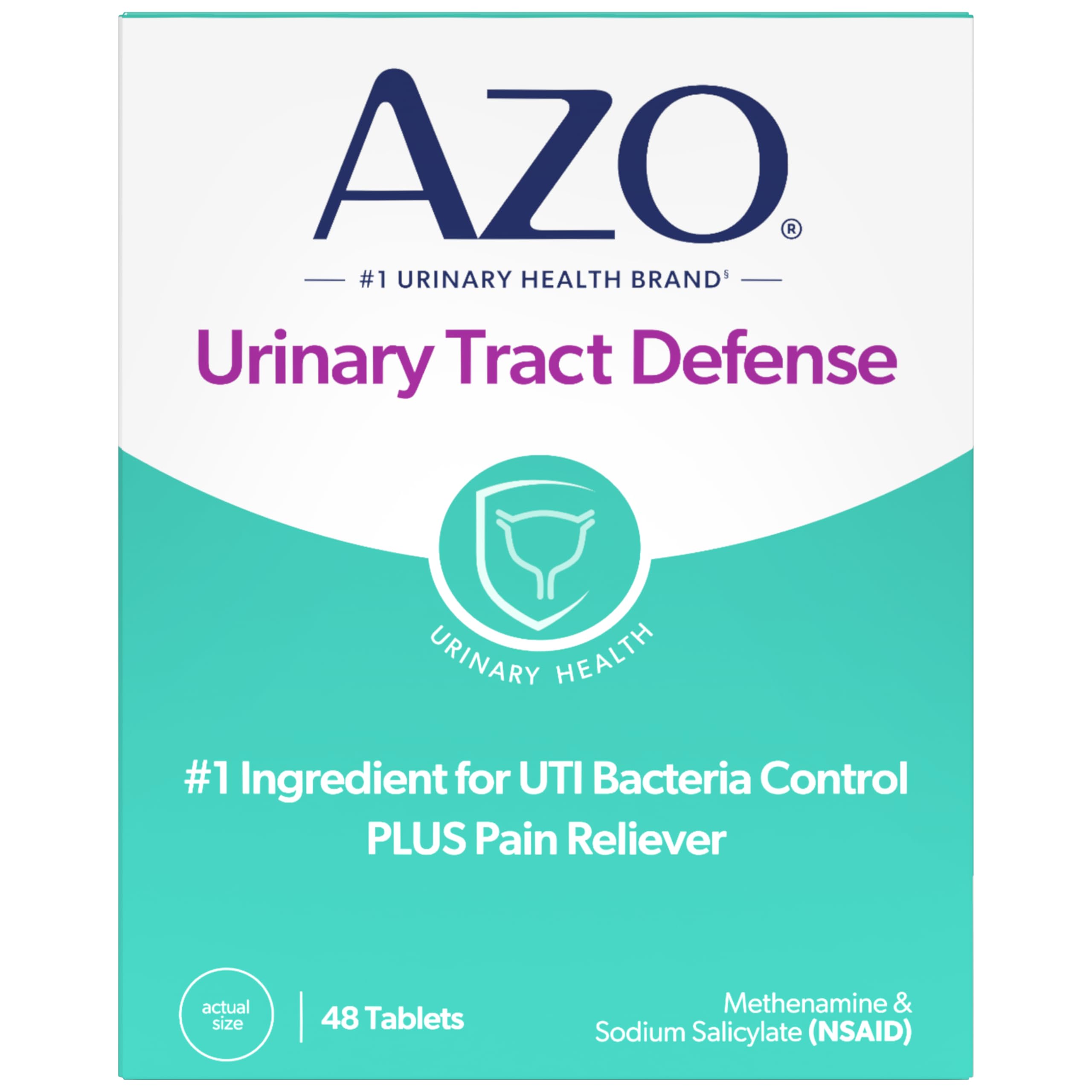 AZO Urinary Defense packaging front shows trusted OTC UTI protection.