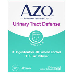 AZO Urinary Defense packaging front shows trusted OTC UTI protection.