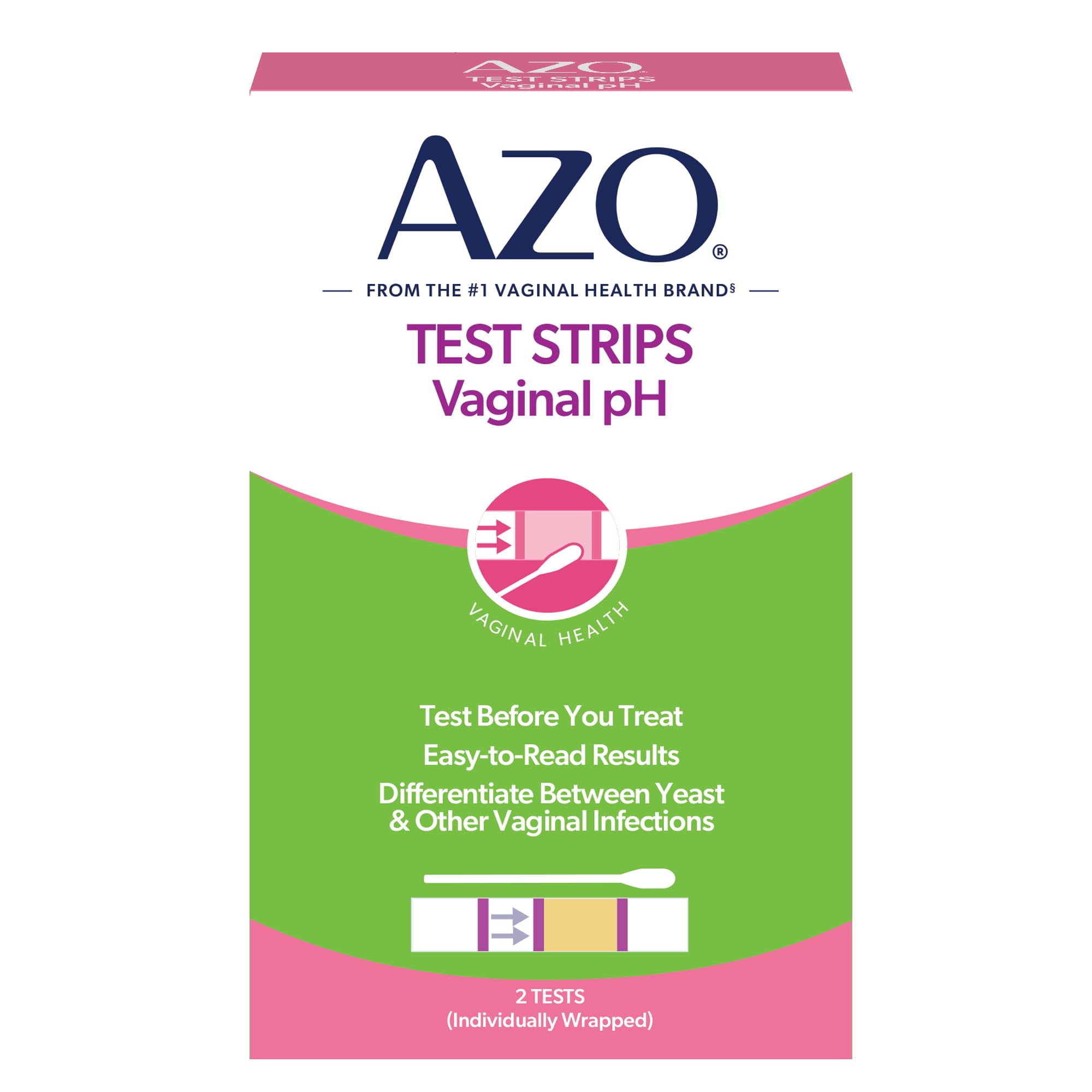 AZO Vaginal pH Test Kit swab and strip setup for at-home testing.