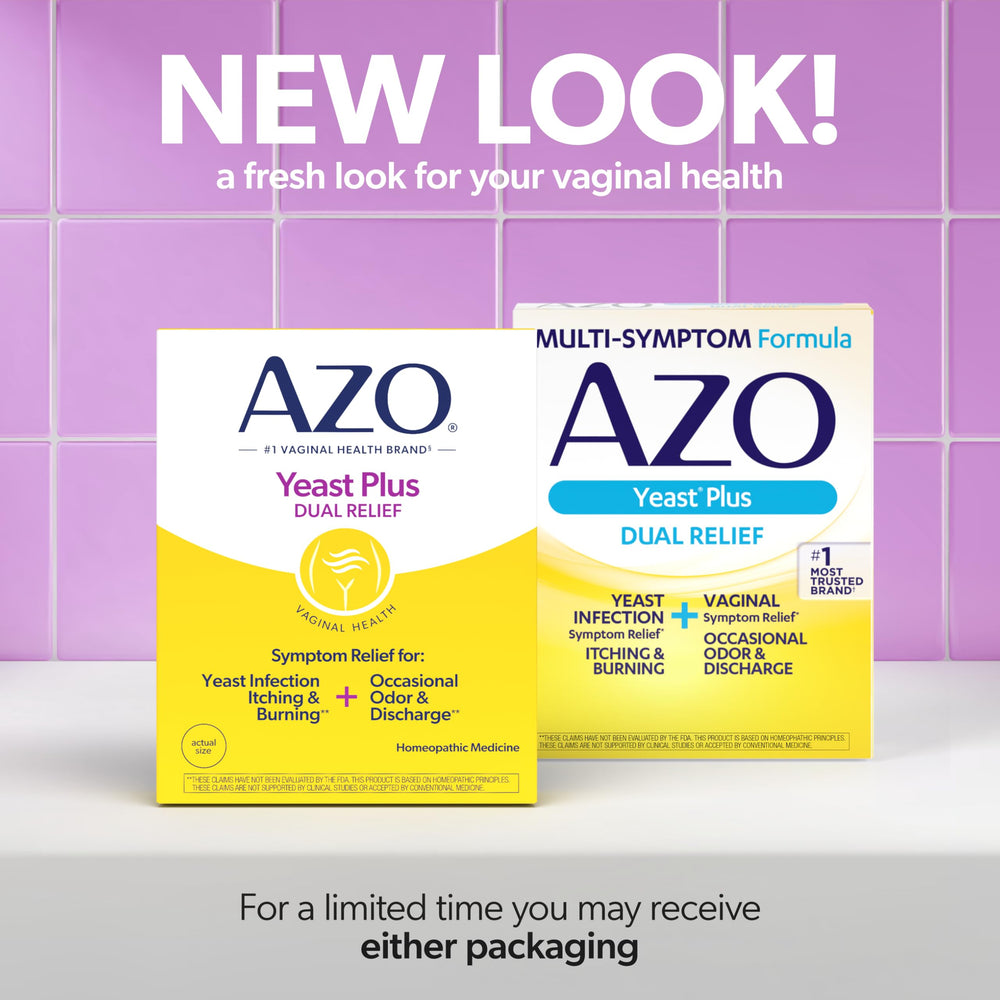AZO Yeast Plus Dual Relief capsules ready for on-demand support.