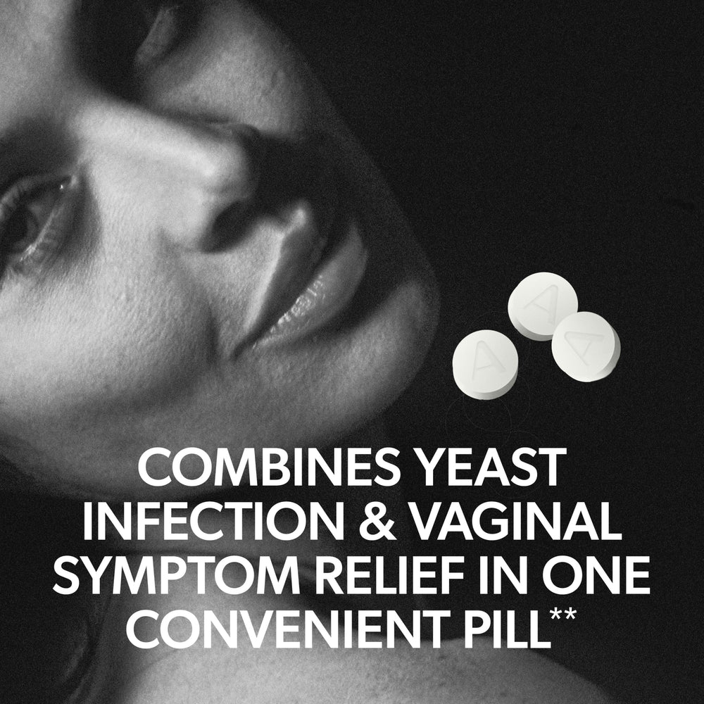AZO Yeast Plus Dual Relief consumer-use scene shows discreet daily use.
