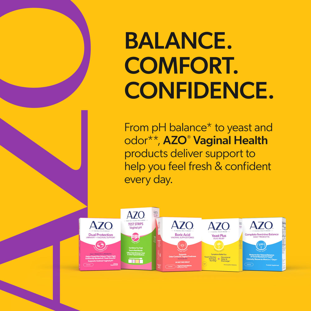AZO Yeast Plus Dual Relief store-display communicates product trust.