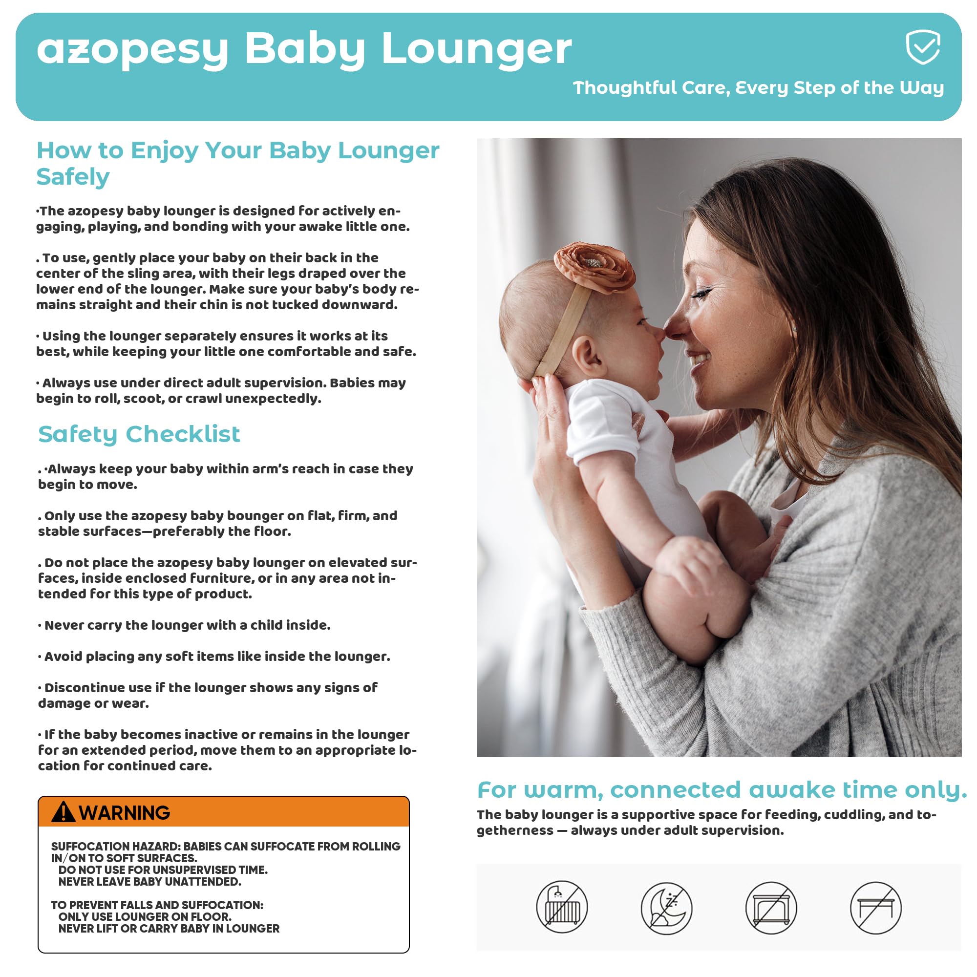 azopesy blue baby lounger in cozy nursery setting.