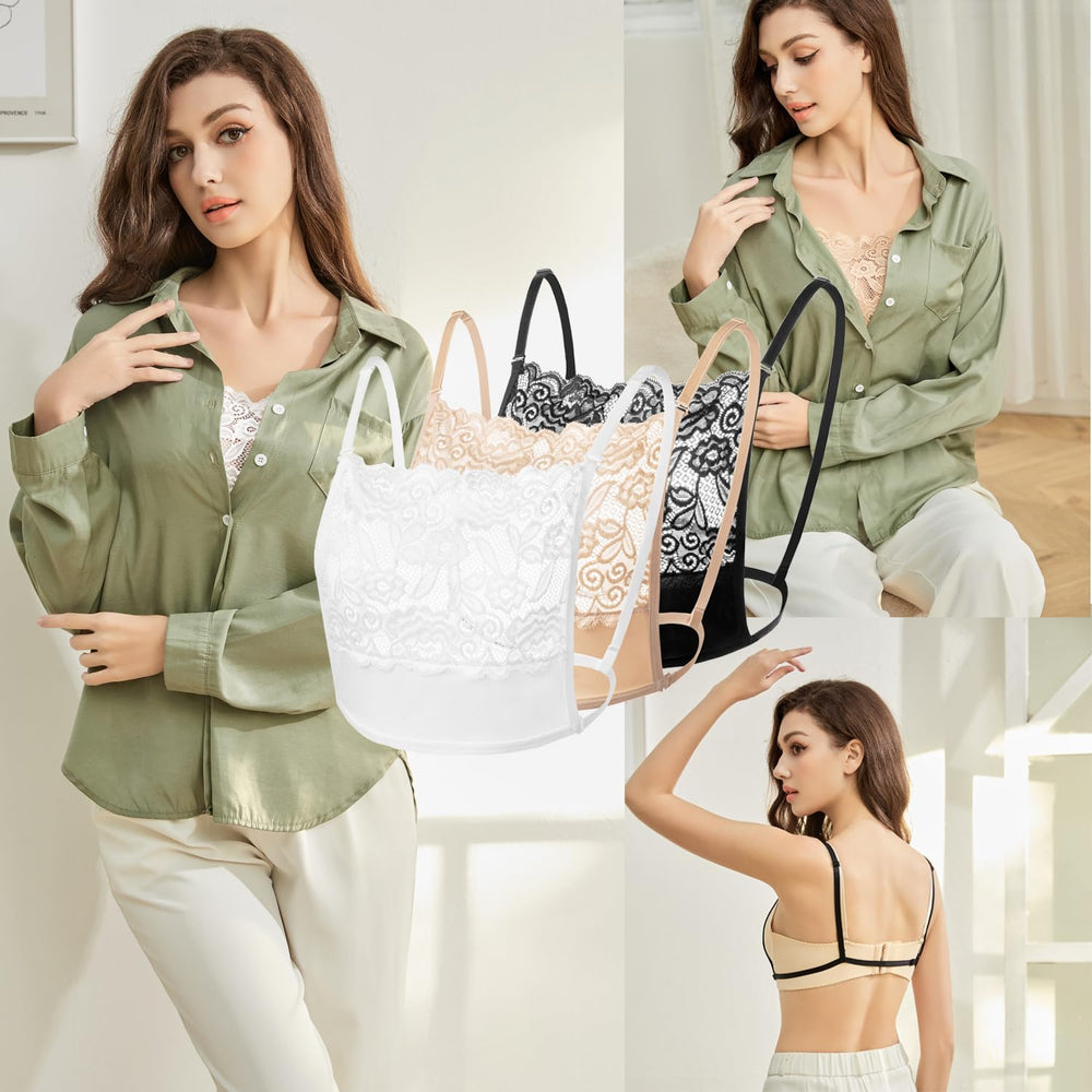 Azsmesz three-piece lace camisole set offers versatile styling for daily wear.