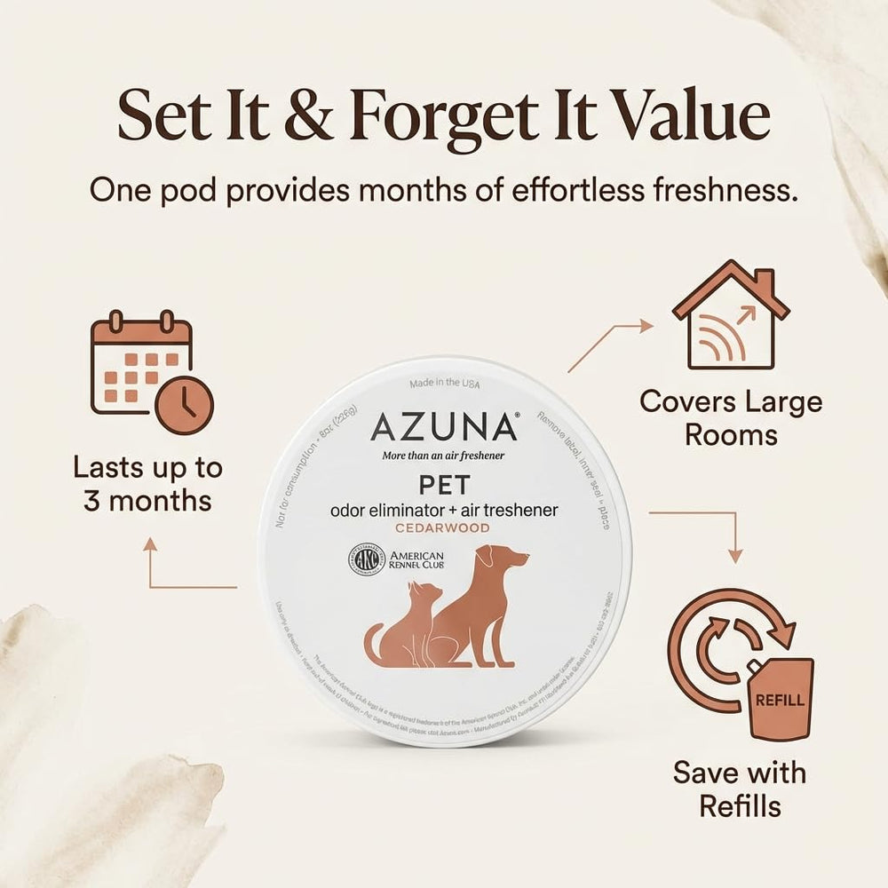 Azuna Refill 24oz pack display, long-lasting odor control solution.