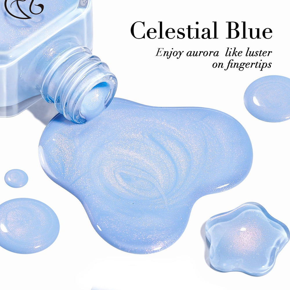 Close-up of brush applying AzureBeauty Celestial Blue for a smooth finish.