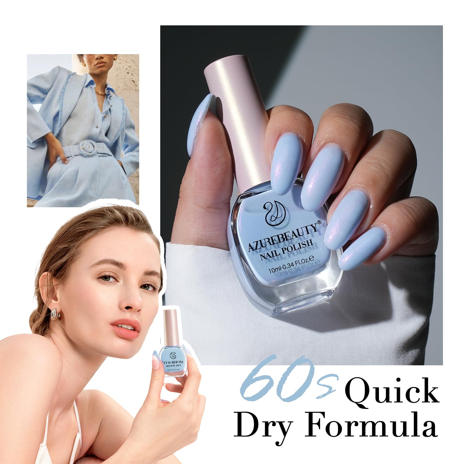 AzureBeauty DIY manicure setup featuring Celestial Blue polish for at home nails.