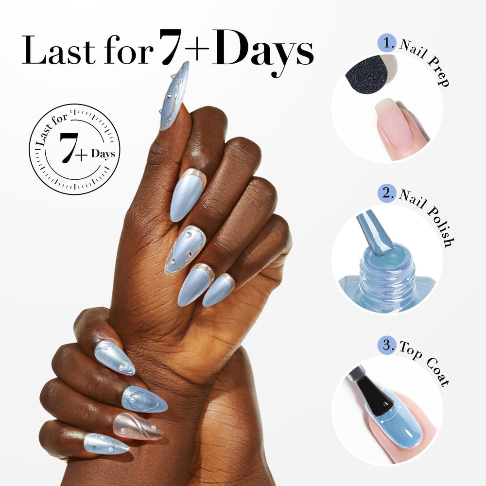 Long-lasting shine on nails with Celestial Beauty Celestial Blue.