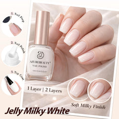 AZUREBEAUTY Milky White nail polish swatches showing a soft jelly finish.