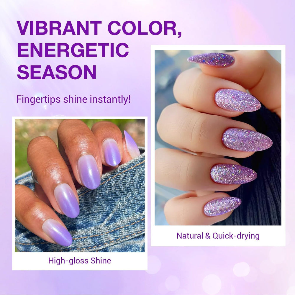 AZUREBEAUTY nail polish set aurora violet shade adds a radiant flash under light.