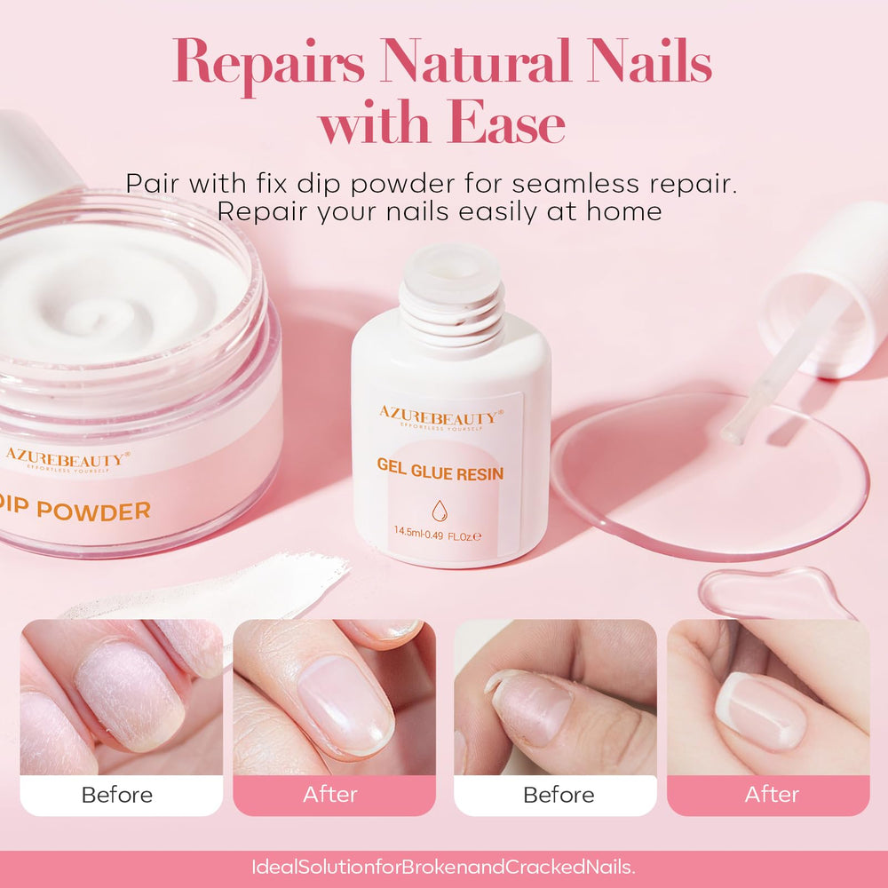 AZUREBEAUTY nail repair glue in action, 30-second air-dry for quick nails.