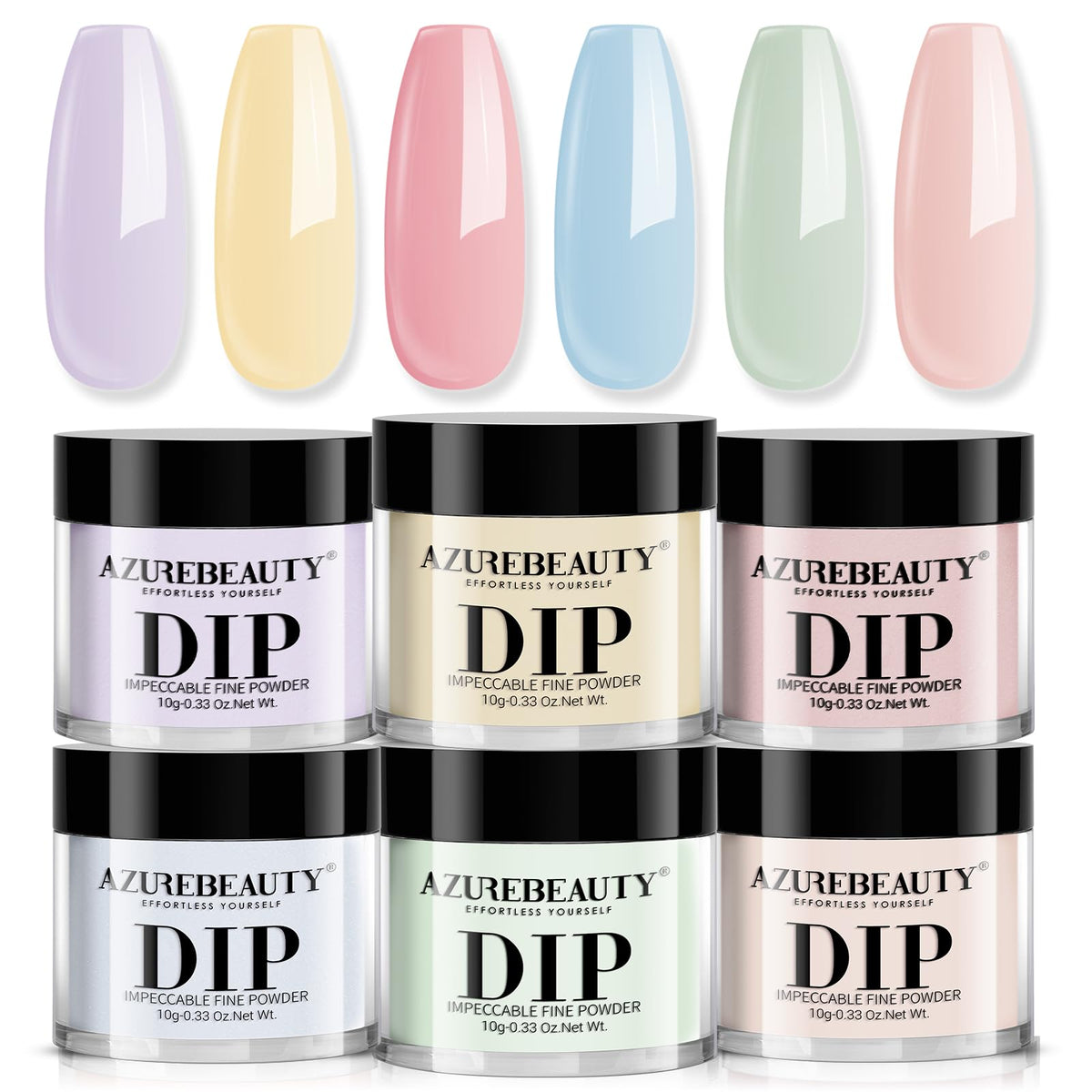 AZUREBEAUTY pastel macaron dip powder collection for at-home nails.