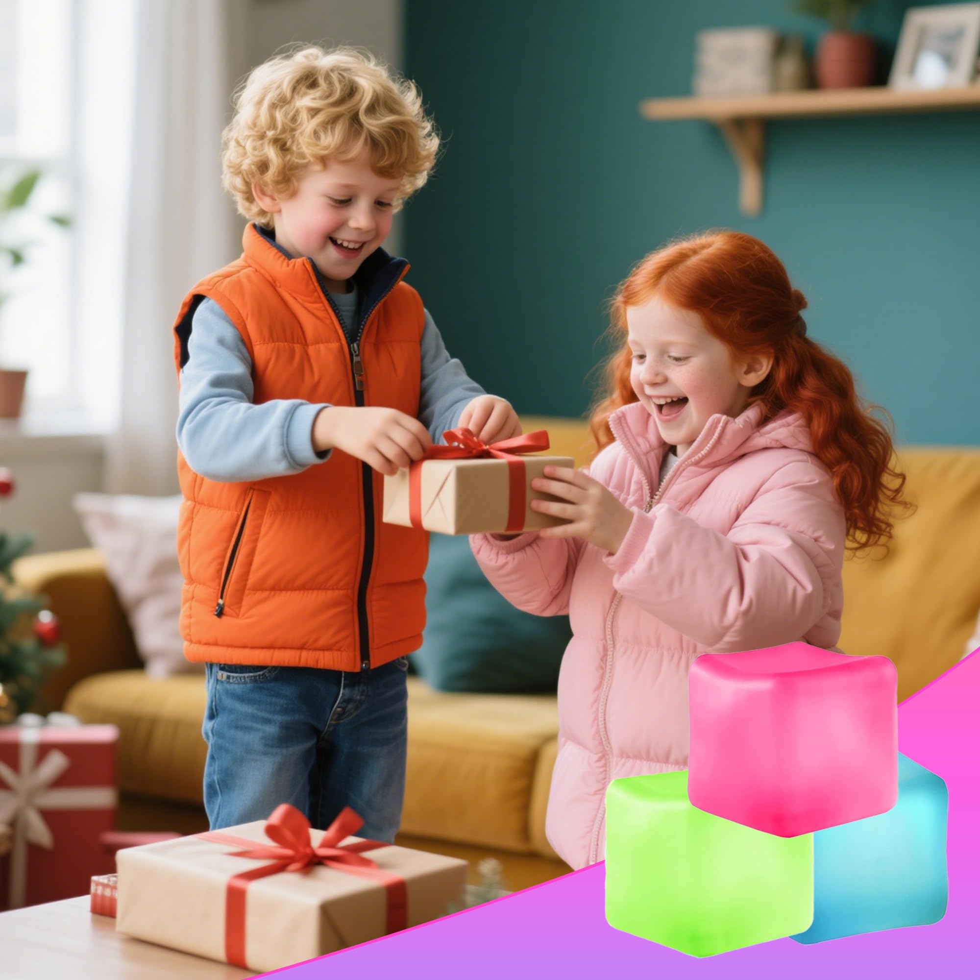 Azurphoric stress cube outer layer highlights robust, soft-touch surface for repeated squeezes.