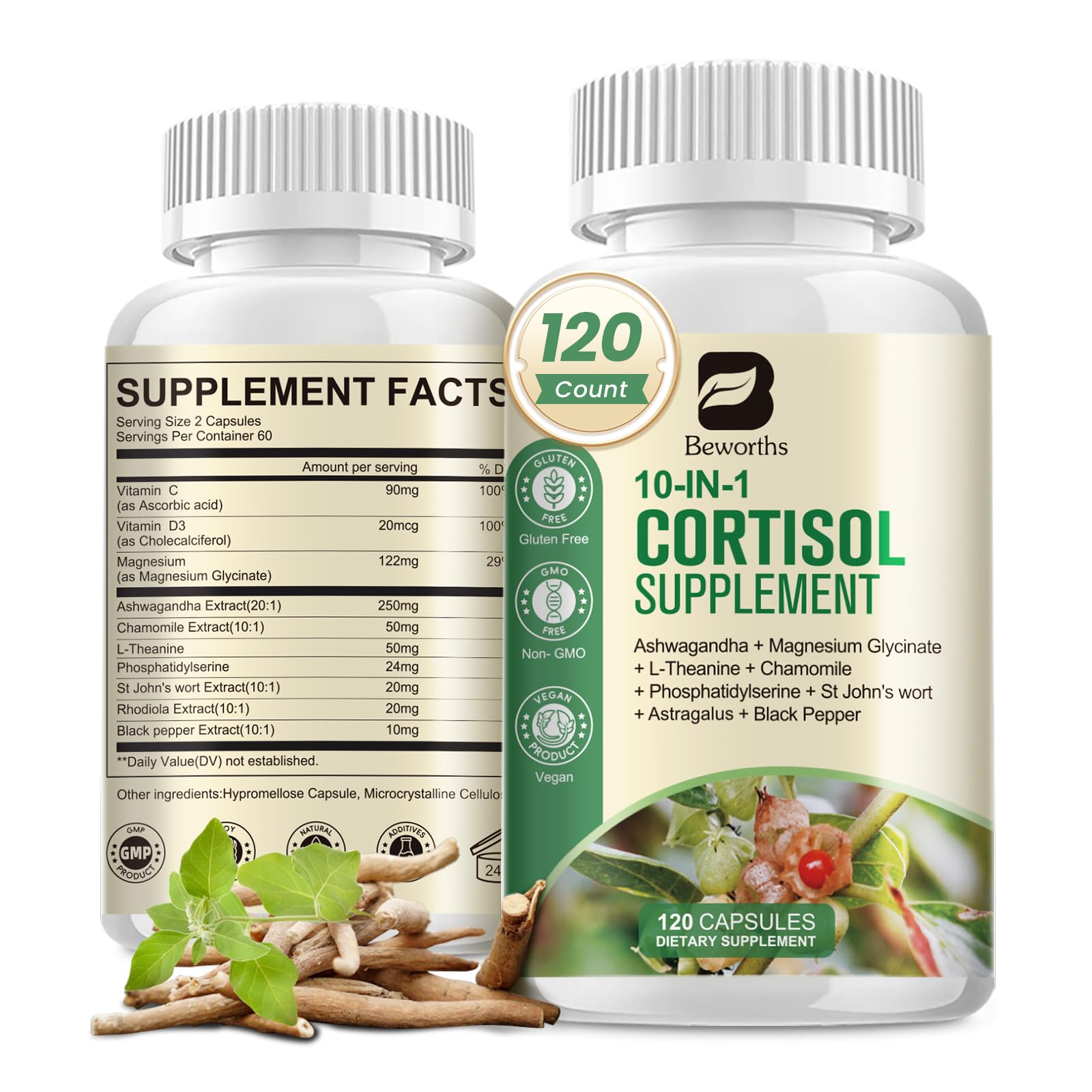 B BEWORTHS Cortisol Detox bottle front showing packaging for balanced stress support