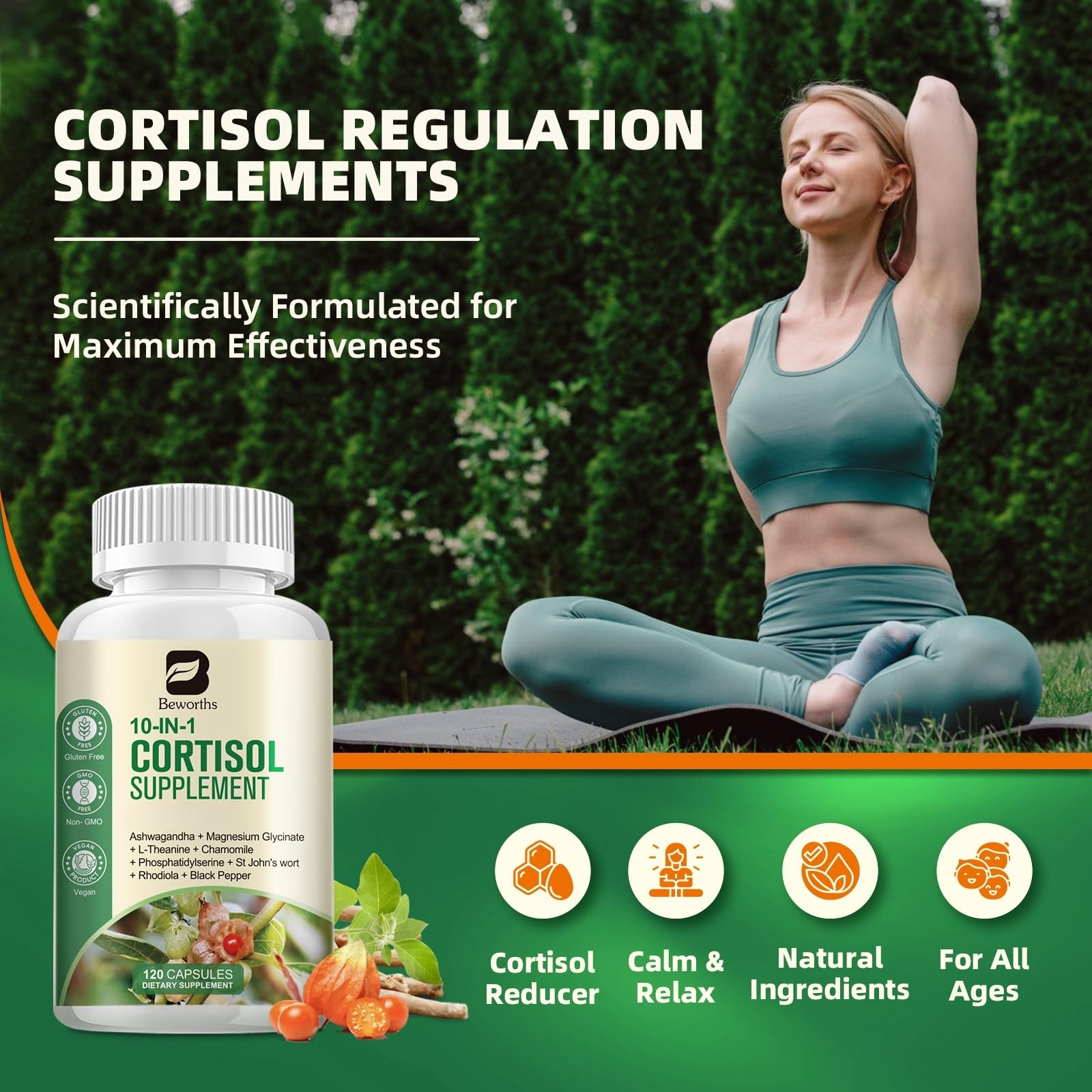 L-theanine and chamomile elements highlighted for evening calm
