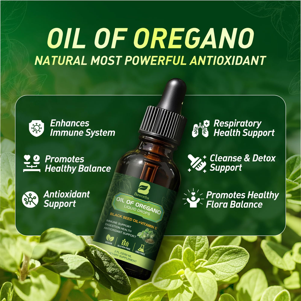 B BEWORTHS oregano oil drops dropper highlights precise dosage and convenience