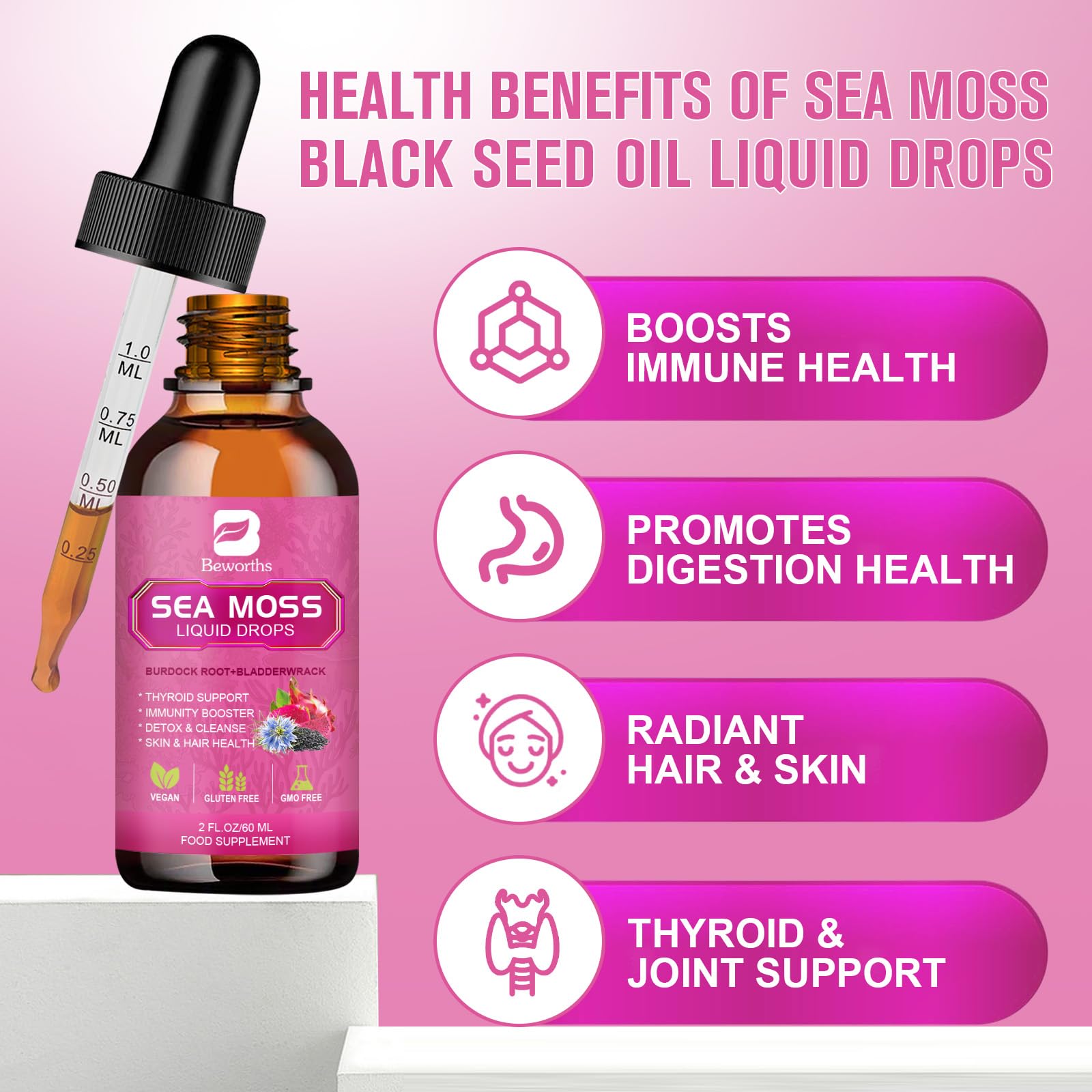 Close-up of the dropper from B BEWORTHS Sea Moss Liquid Drops