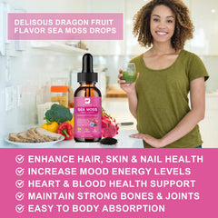 Label close-up of B BEWORTHS Sea Moss Liquid Drops showing organic ingredients