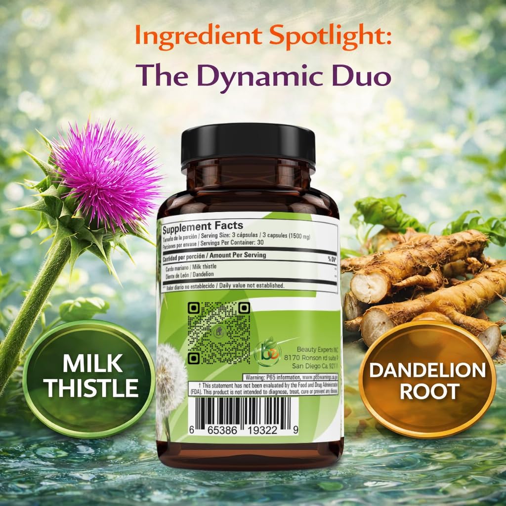B-Experts Milk Thistle and Dandelion capsules showing dual herb blend.