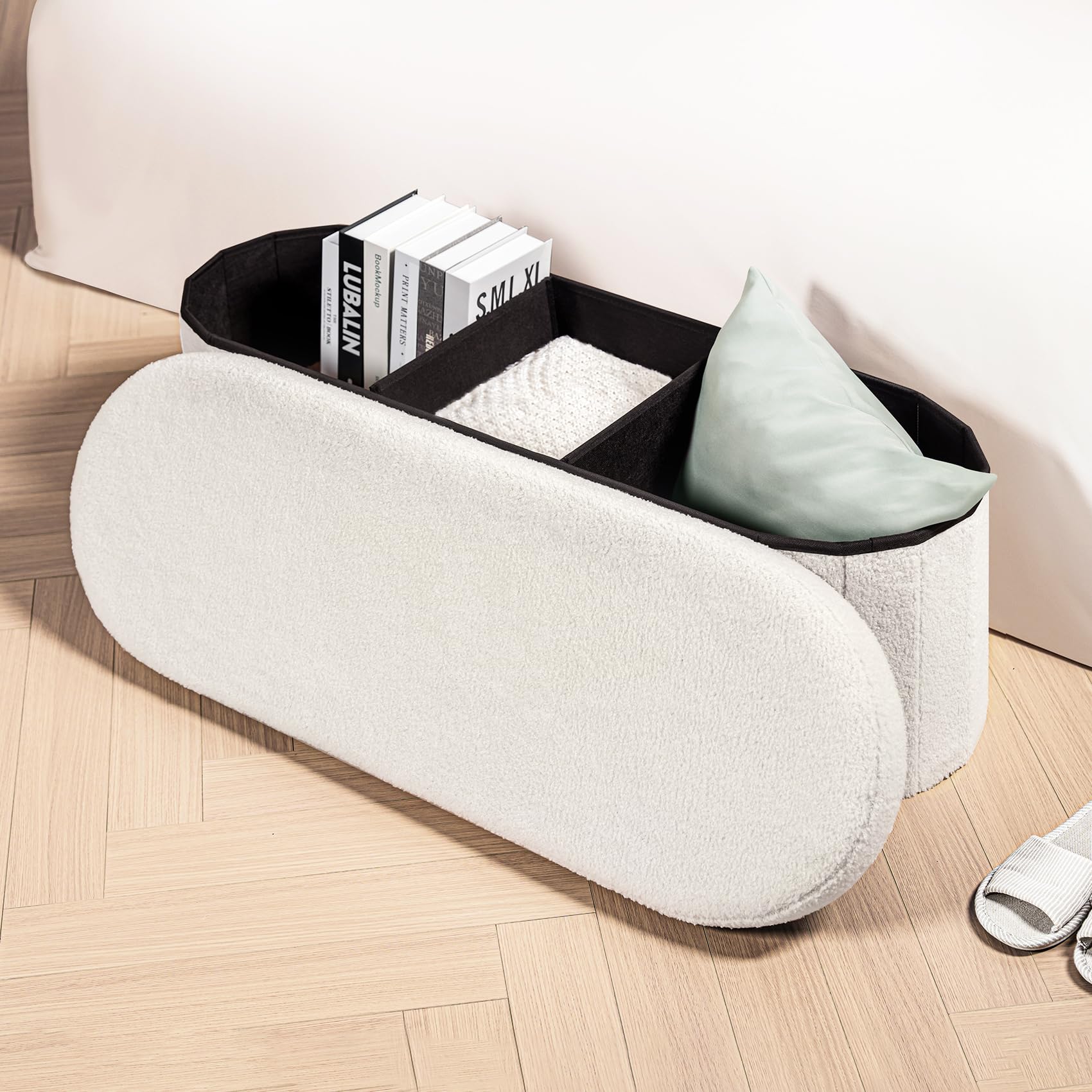 B FSOBEIIALEO ottoman folding setup demonstrates easy collapse for storage