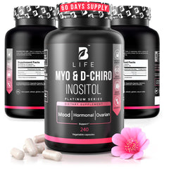 B Life Company Myo-Inositol & D-Chiro Inositol 40:1 bottle close-up showing potential hormonal balance support
