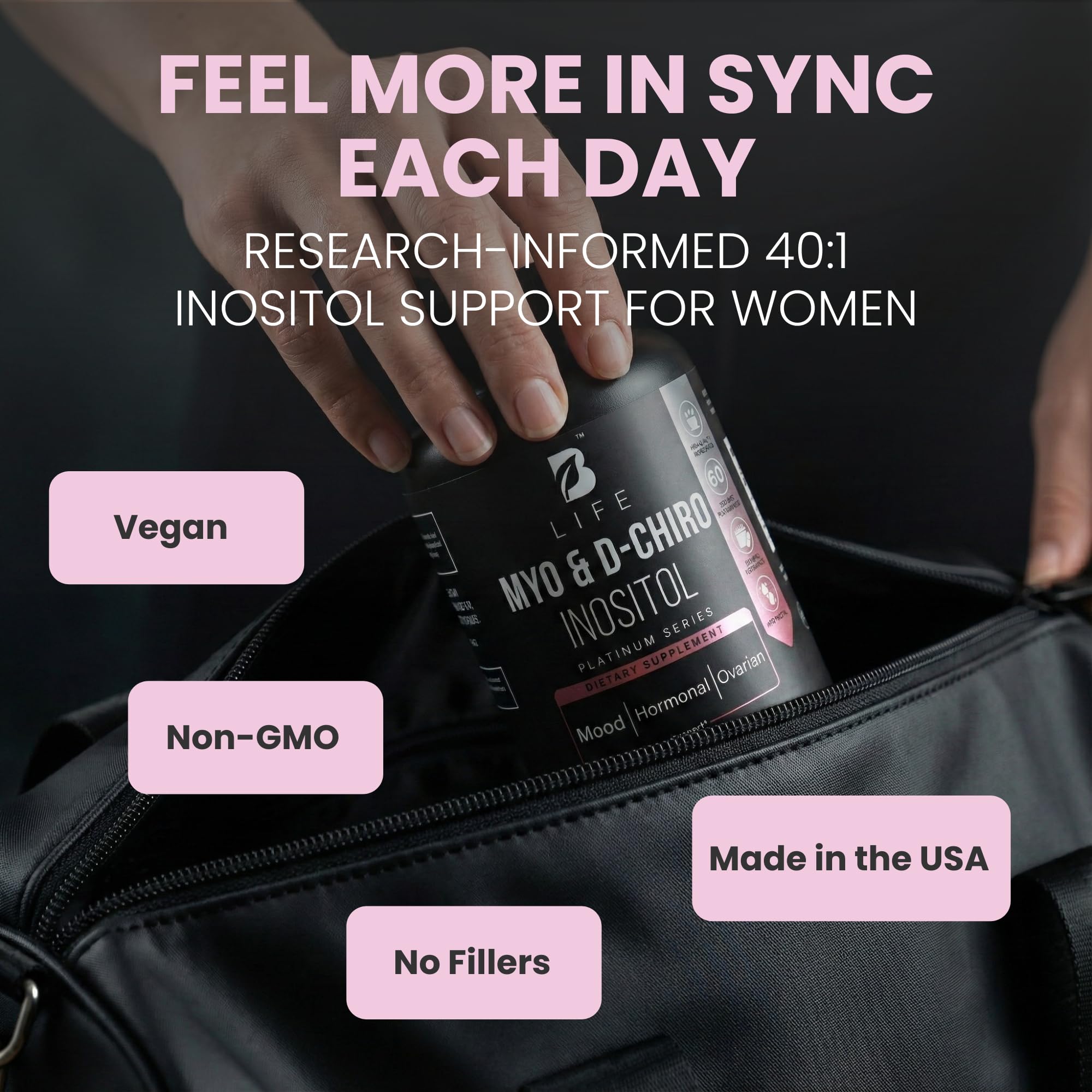 B Life Company Myo-Inositol 40:1 capsules image suggesting fertility and cycle wellness