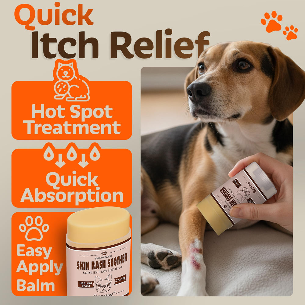 Baaww anti-itch-dog-cream shown on coat for fast-absorbing relief
