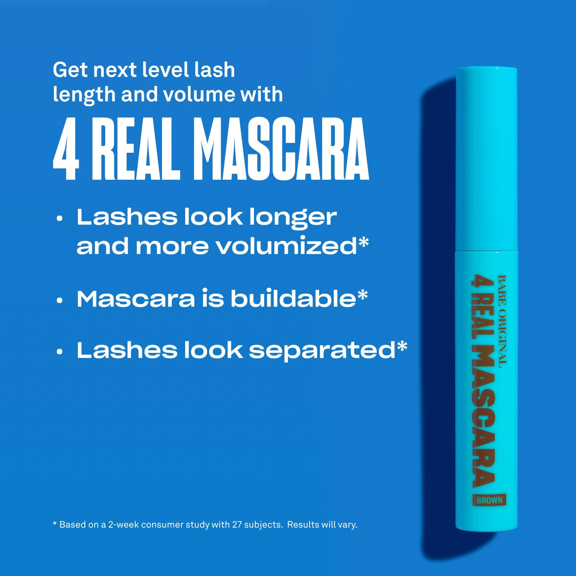 Babe Original 4 Real Mascara Brown — definition wand delivers clean separation and curl.