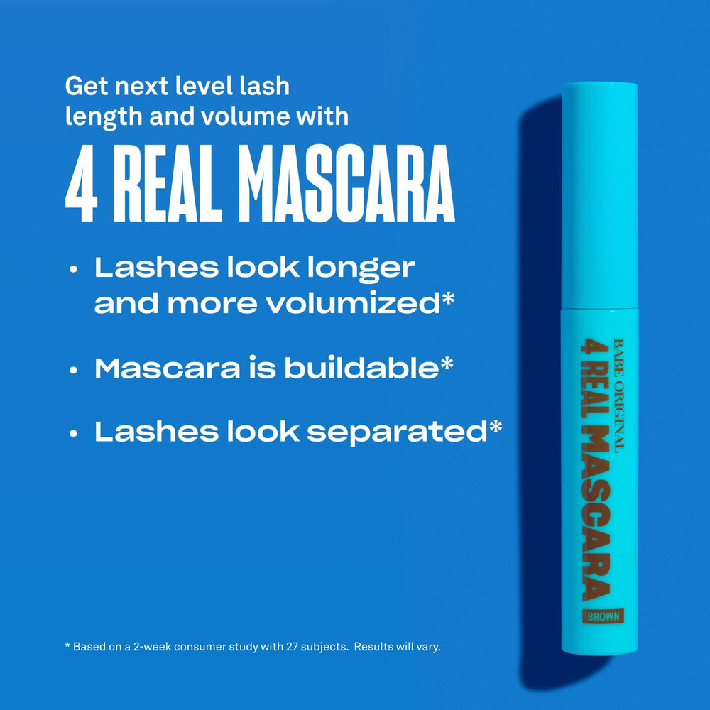 Babe Original 4 Real Mascara Brown — definition wand delivers clean separation and curl.