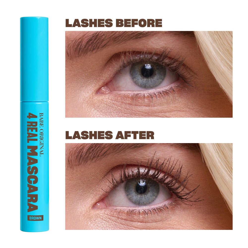 Babe Original 4 Real Mascara Brown — lift-focused wand for defined, fluttery lashes.