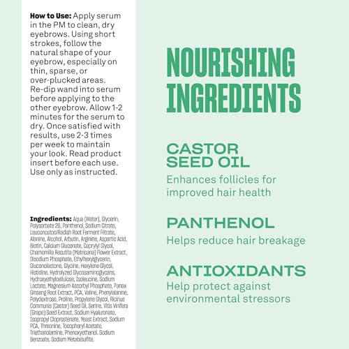 Babe Original Eyebrow Serum ingredients include castor oil, panthenol, biotin, and amino acids.