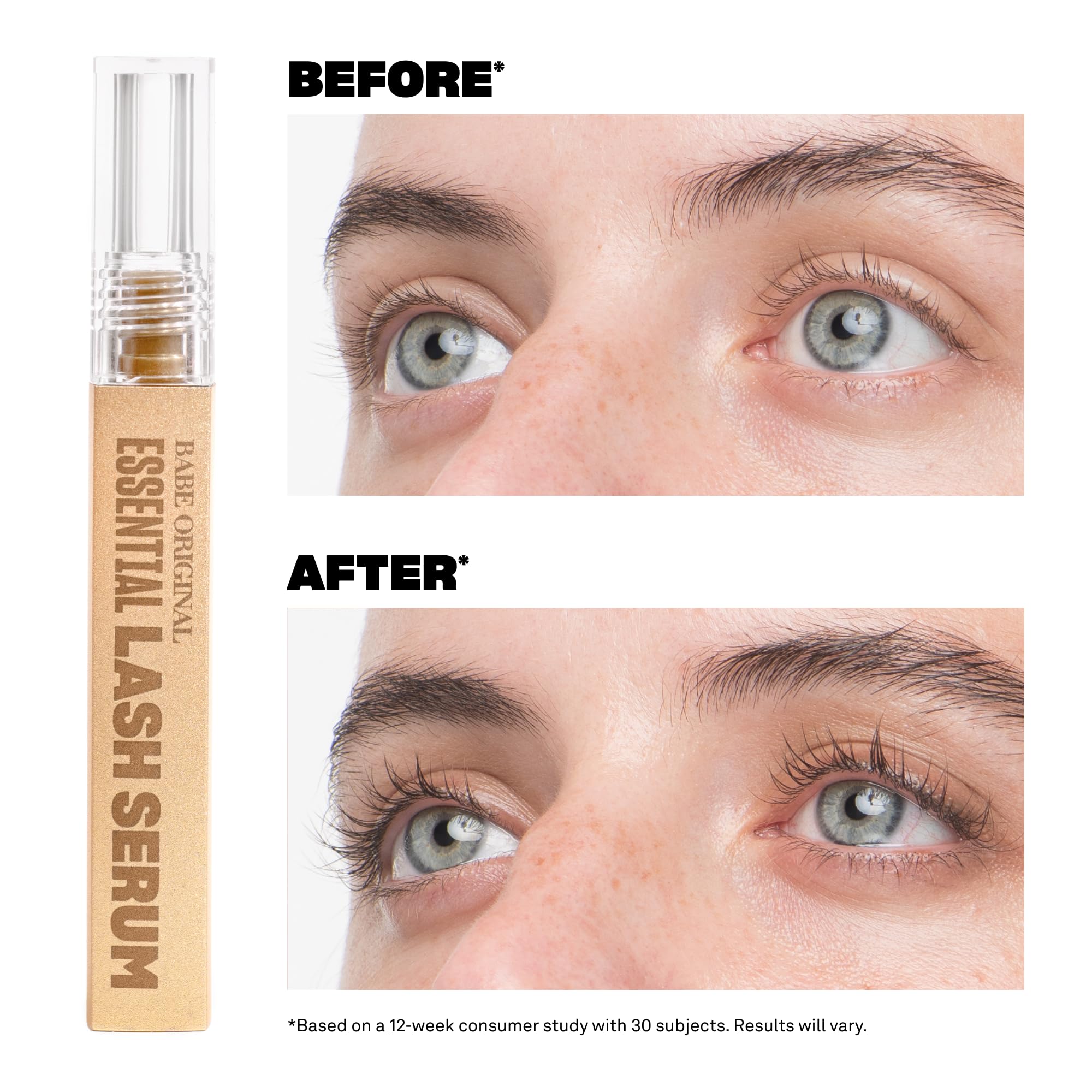 Babe Original wand-application image demonstrates an easy nightly routine for fuller lashes.