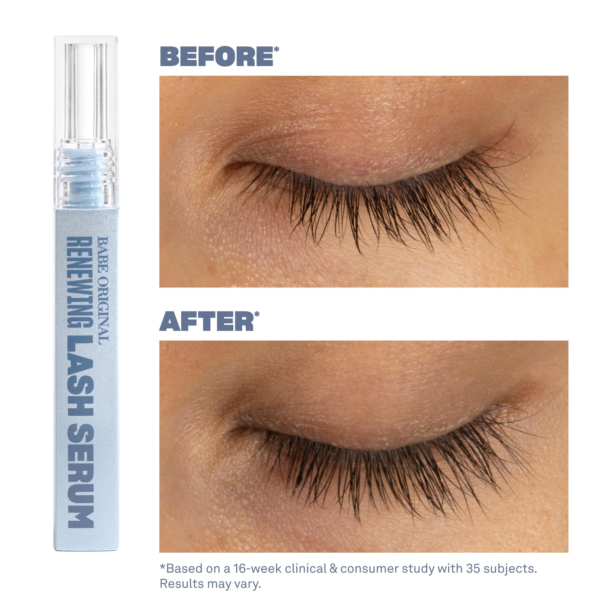 BABE ORIGINAL Renewing Lash Serum applicator brush demonstrating precise, easy application.