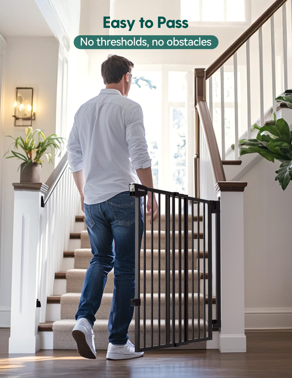 Babelio black steel gate with hardware mount for secure installation.