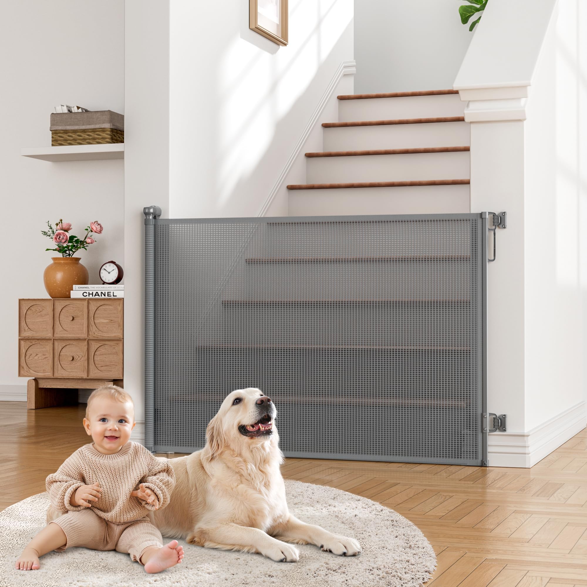 Babepai retractable gate 55in wide boundary for doorways and play areas