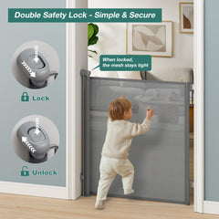 Babepai stair gate with double safety lock for easy adult operation