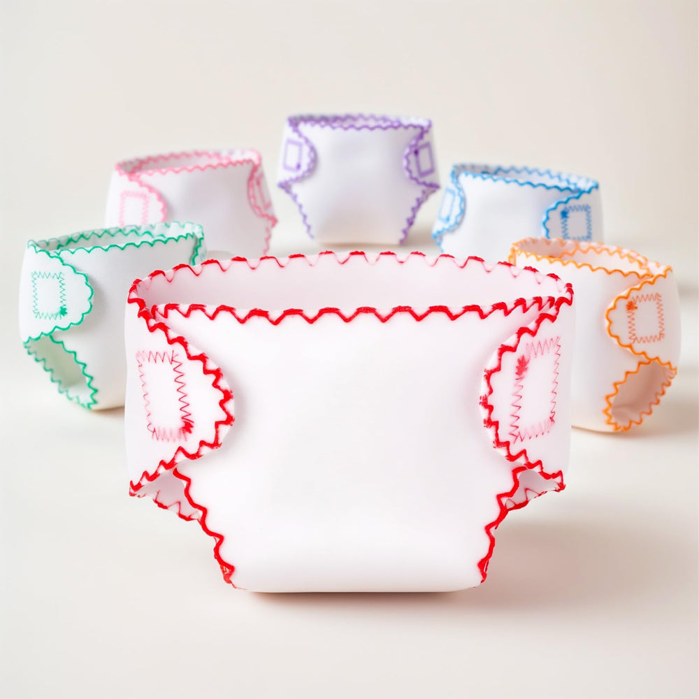 Babeside six-pack doll diapers with colorful trims for 12-15 inch dolls, boost pretend play