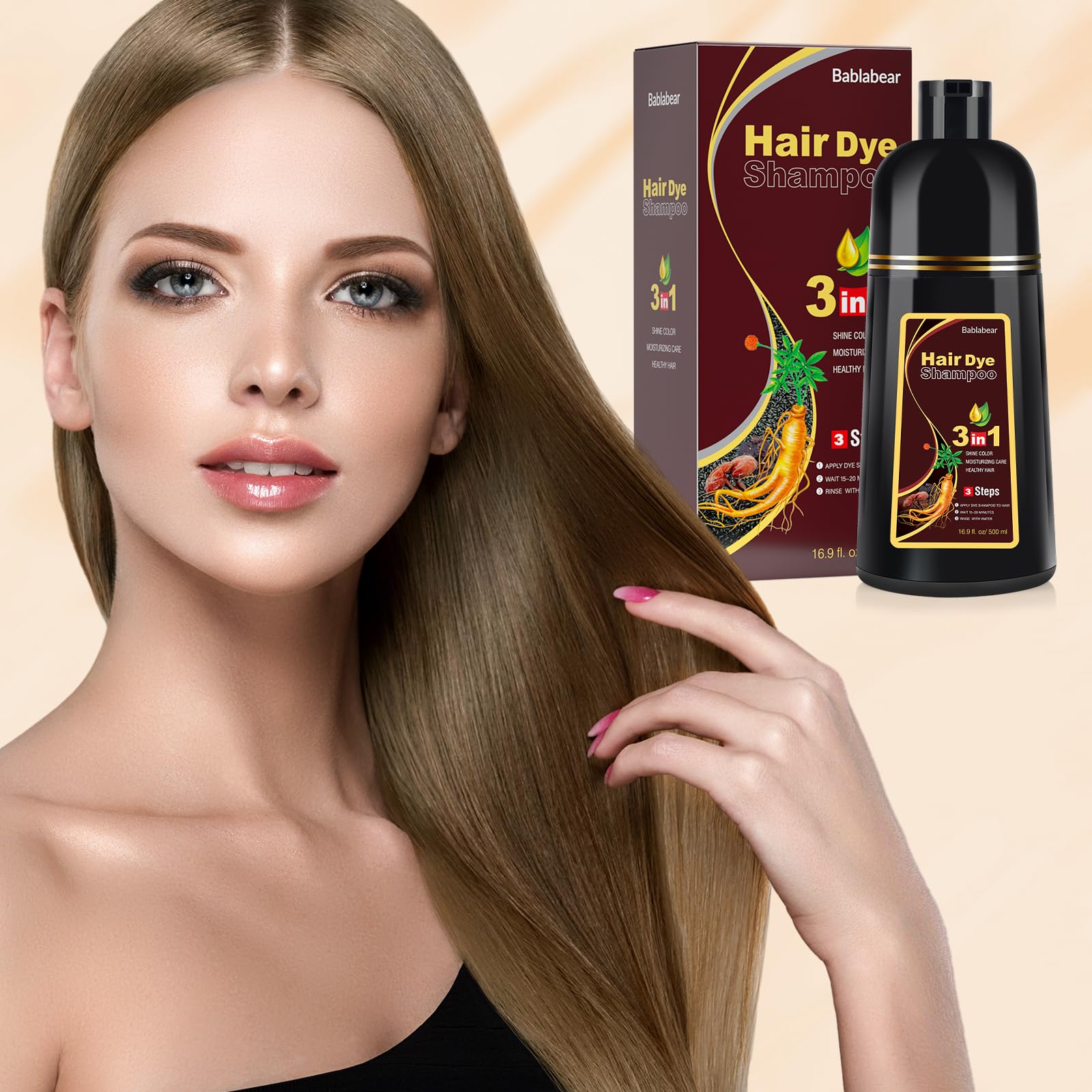 Bablabear Chestnut Brown 3-in-1 shampoo for men and women with long-lasting color