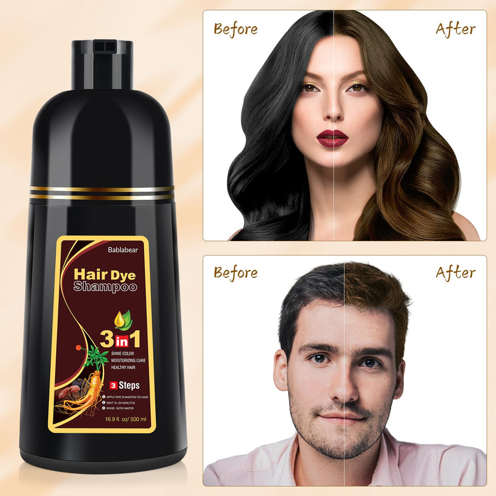 Bablabear Chestnut Brown color shampoo applied to dry hair showing quick deposit