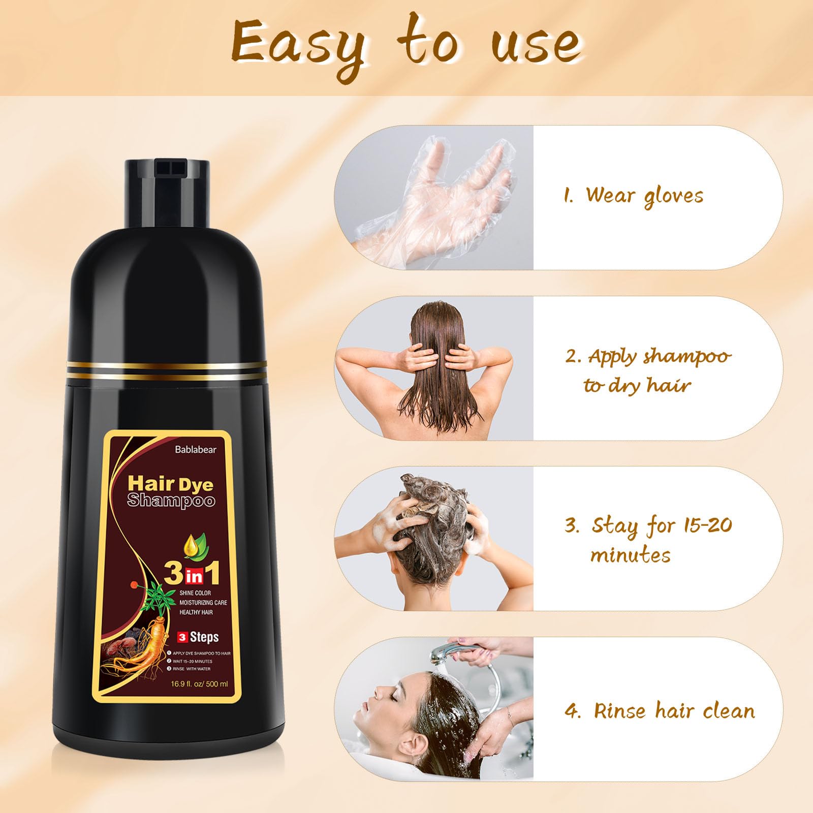 Bablabear Chestnut Brown color shampoo texture shown on the palm for simple application