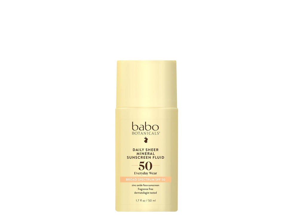 Babo Botanicals Daily Sheer sunscreen bottle and pump for easy daily application