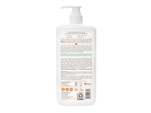 Babo Botanicals fragrance-free lotion label closeup highlighting sensitive-skin-friendly formula.